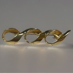 VTG Modernist Gold Tone Brooch Pin MCM 80s intertwined squiggly loop statement